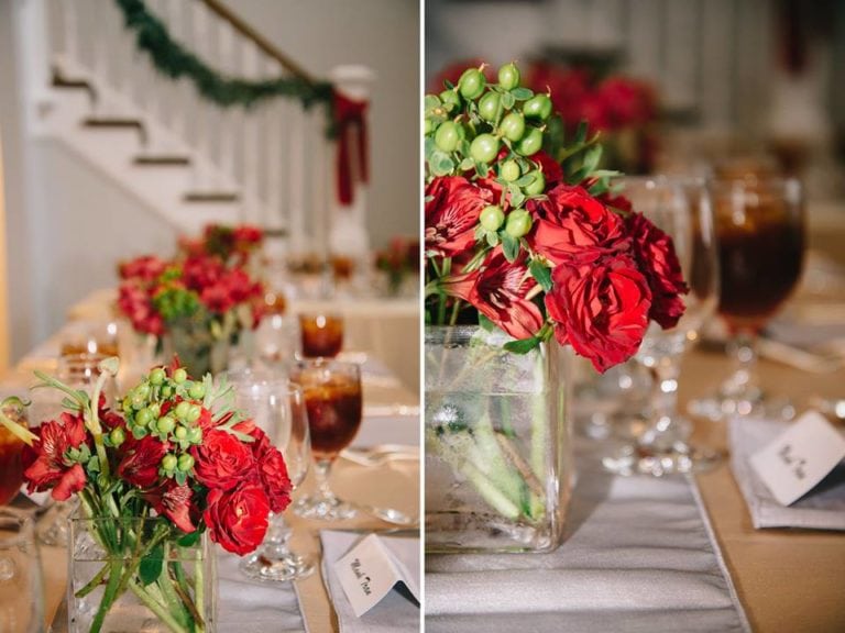 Red and green wedding centerpieces